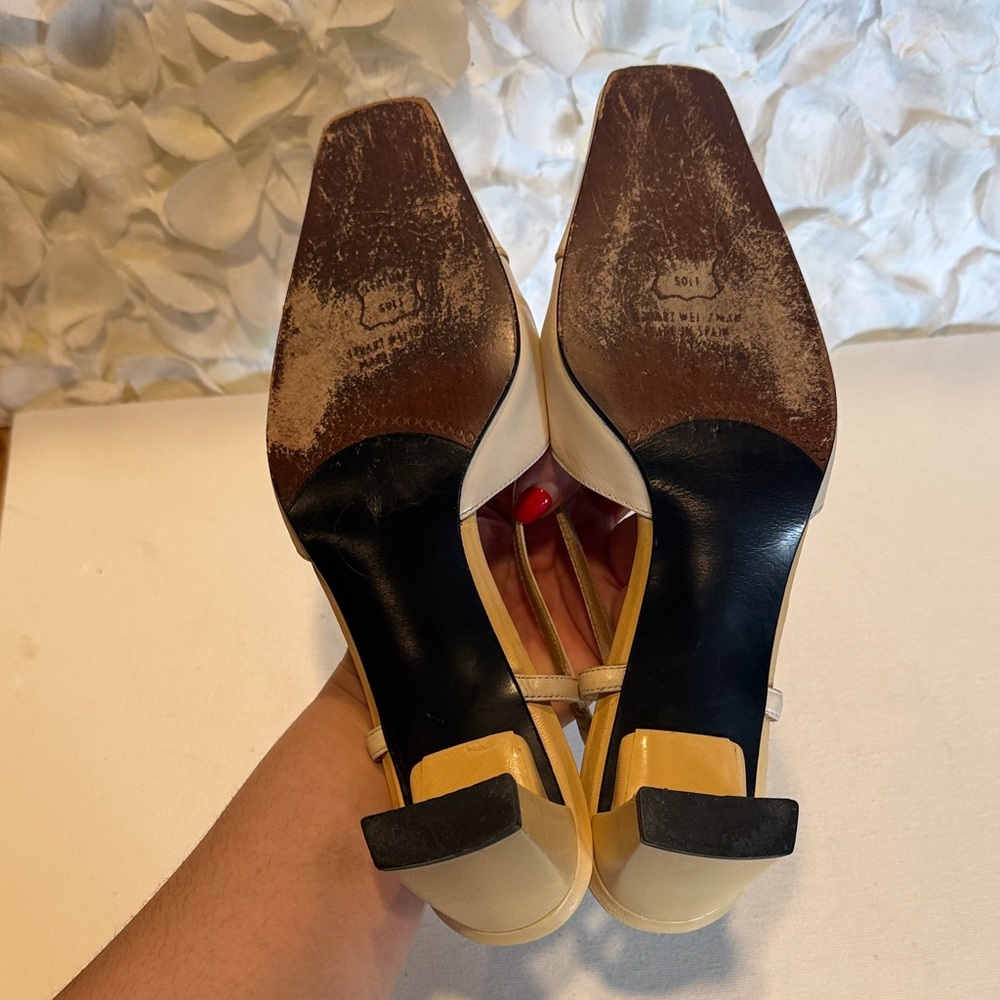 Stuart Weitzman Beige Square-Toe Slingback Pumps - image 4